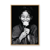 Floral Portrait Modern Minimalist Wall Art – Black and White Daisy Smile