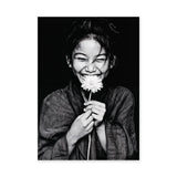 Floral Portrait Modern Minimalist Wall Art – Black and White Daisy Smile