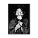 Floral Portrait Modern Minimalist Wall Art – Black and White Daisy Smile