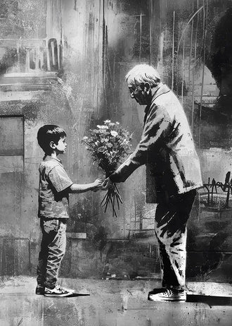 Floral Portrait Modern Pop-Art Wall Art – Boy Sharing Flowers Scene
