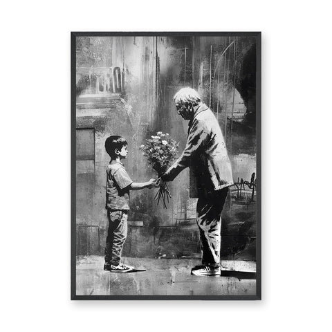Floral Portrait Modern Pop-Art Wall Art – Boy Sharing Flowers Scene