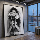 Floral Portrait Photography Modern Wall Art – Woman Behind Flowers