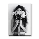 Floral Portrait Photography Modern Wall Art – Woman Behind Flowers