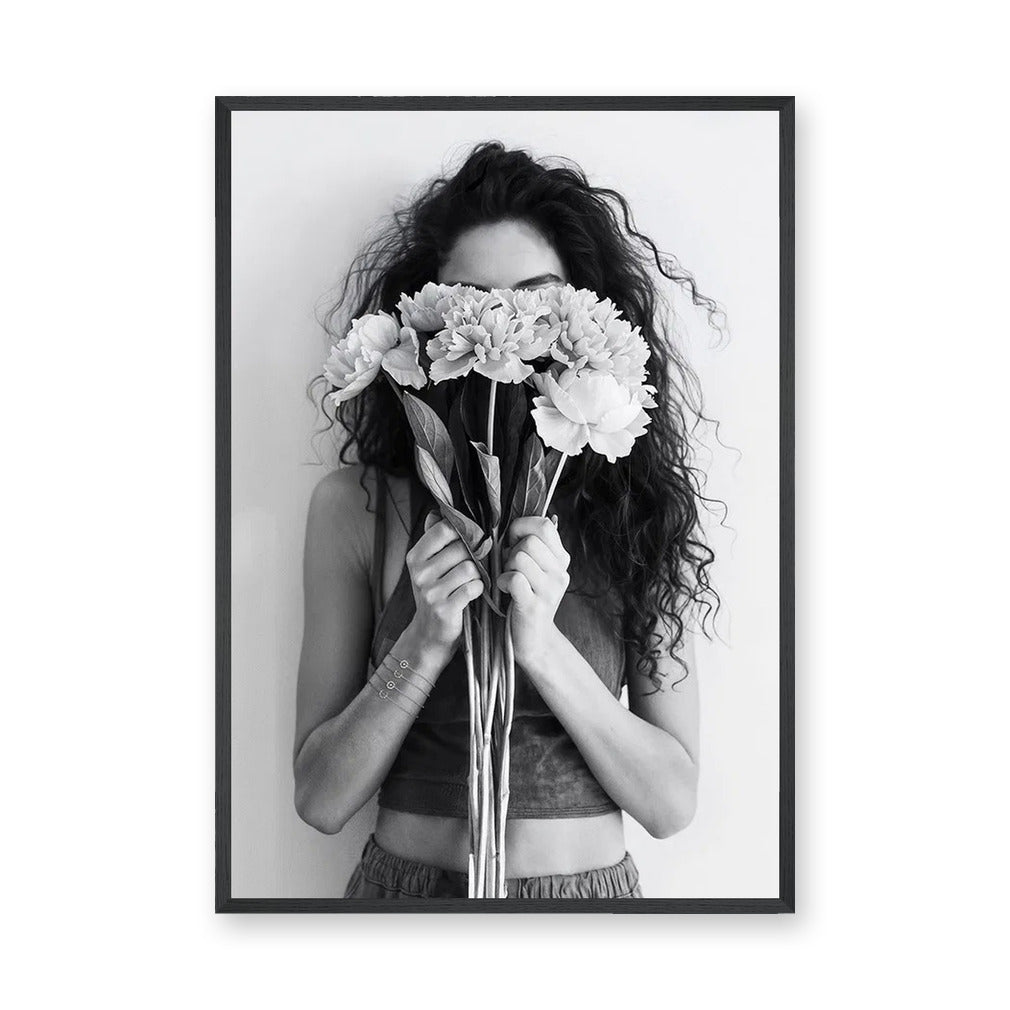 Floral Portrait Photography Modern Wall Art – Woman Behind Flowers