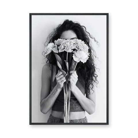 Floral Portrait Photography Modern Wall Art – Woman Behind Flowers