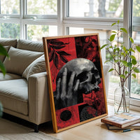 Floral Skull Aesthetic Wall Print Décor Poster – Botanical Hand and Skull Print