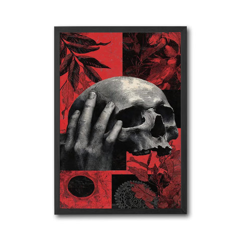 Floral Skull Aesthetic Wall Print Décor Poster – Botanical Hand and Skull Print