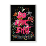 Floral Still Life Typography Wall Art – Dark Bouquet with Hot Pink Quote