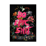 Floral Still Life Typography Wall Art – Dark Bouquet with Hot Pink Quote
