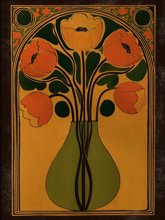 Floral Vintage Wall Art – Art Nouveau Poppies in a Green Vase