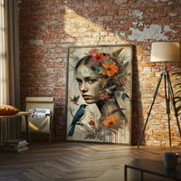 Floral Woman and Bird Aesthetic Wall Print Décor Poster