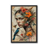 Floral Woman and Bird Aesthetic Wall Print Décor Poster