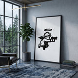 Flying Angel Line Art Wall Art – Black and White Nursery Print