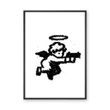 Flying Angel Line Art Wall Art – Black and White Nursery Print