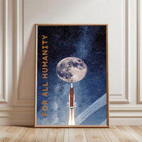 For All Humanity Quote Wall Poster – Aesthetic Rocket and Moon Print