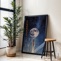 For All Humanity Quote Wall Poster – Aesthetic Rocket and Moon Print