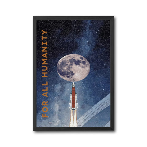 For All Humanity Quote Wall Poster – Aesthetic Rocket and Moon Print