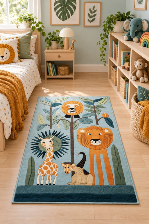 Forest Animals Modern Kids Rug in a nursery