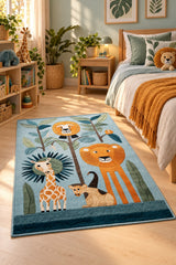 Forest Animals Modern Kids Rug in a bedroom