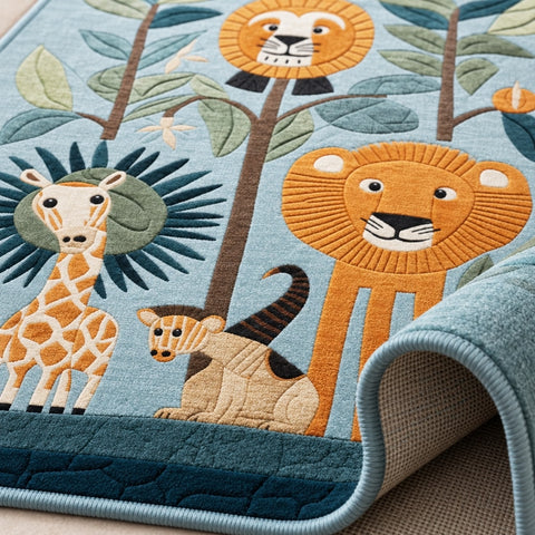 Forest Animals Modern Kids Rug – texture close-up