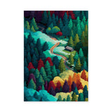 Forest Cabin Maximalist Wall Art – Colorful Evergreen Landscape Print