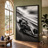 Formula Racing Car Modern Wall Art – Black and White Speed Photo