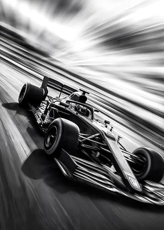 Formula Racing Car Modern Wall Art – Black and White Speed Photo