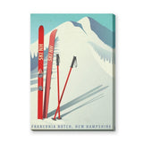 Franconia Notch Ski Poster Vintage Wall Art – Red Skis and Snowy Mountains
