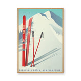 Franconia Notch Ski Poster Vintage Wall Art – Red Skis and Snowy Mountains