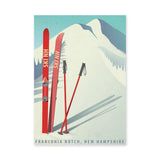 Franconia Notch Ski Poster Vintage Wall Art – Red Skis and Snowy Mountains
