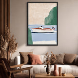 French Coastal Boat Minimalist Wall Art – Pale Blue Riviera Scene