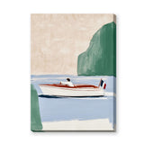French Coastal Boat Minimalist Wall Art – Pale Blue Riviera Scene