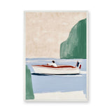 French Coastal Boat Minimalist Wall Art – Pale Blue Riviera Scene