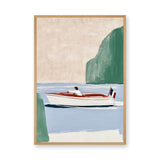 French Coastal Boat Minimalist Wall Art – Pale Blue Riviera Scene