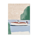 French Coastal Boat Minimalist Wall Art – Pale Blue Riviera Scene