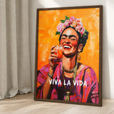 Frida Kahlo Pop Art Wall Art – Viva La Vida Portrait with Drink
