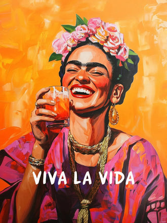 Frida Kahlo Pop Art Wall Art – Viva La Vida Portrait with Drink