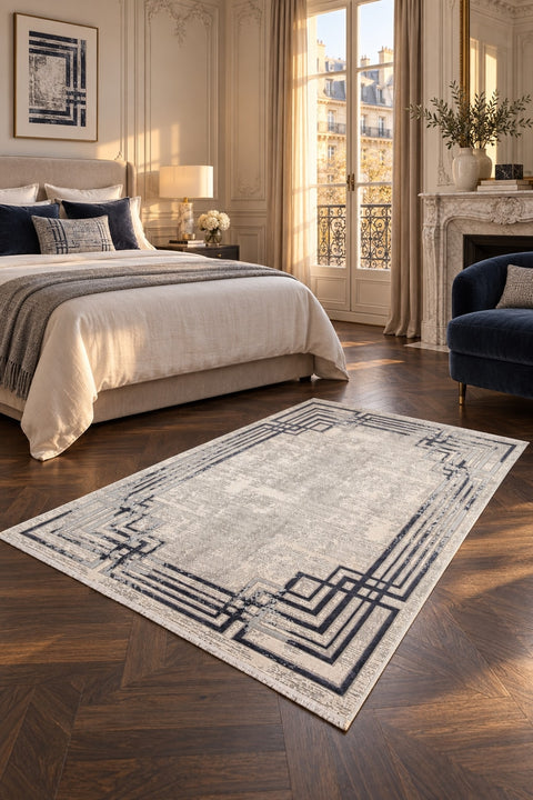 Fringed Modern Area Rug in a bedroom