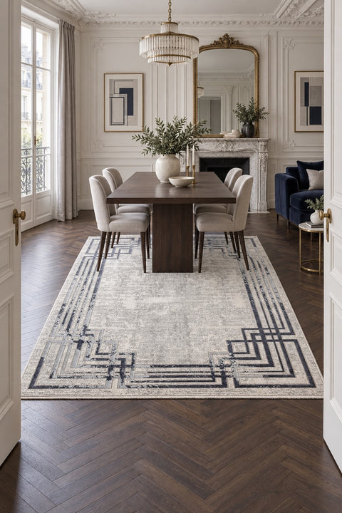 Fringed Modern Area Rug in a dining room