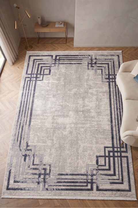 Fringed Modern Area Rug in a living room