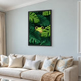 Frog Botanical Wall Art – Cute Jungle Animal Among Monstera Leaves