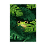 Frog Botanical Wall Art – Cute Jungle Animal Among Monstera Leaves