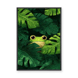 Frog Botanical Wall Art – Cute Jungle Animal Among Monstera Leaves