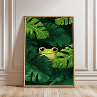 Frog in Jungle Leaves Aesthetic Home Art Print