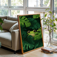 Frog in Jungle Leaves Aesthetic Home Art Print
