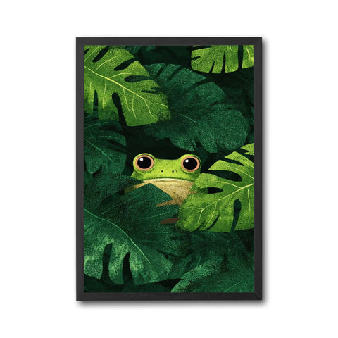 Frog in Jungle Leaves Aesthetic Home Art Print