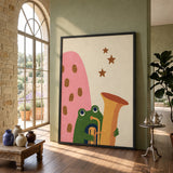 Frog Saxophone Kids Wall Art – Retro Music Print for Nursery