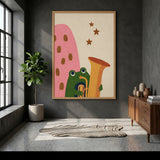 Frog Saxophone Kids Wall Art – Retro Music Print for Nursery