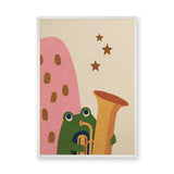 Frog Saxophone Kids Wall Art – Retro Music Print for Nursery