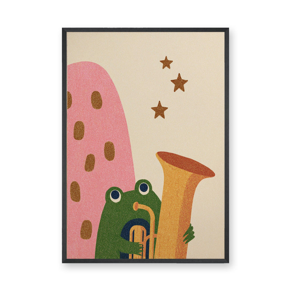 Frog Saxophone Kids Wall Art – Retro Music Print for Nursery